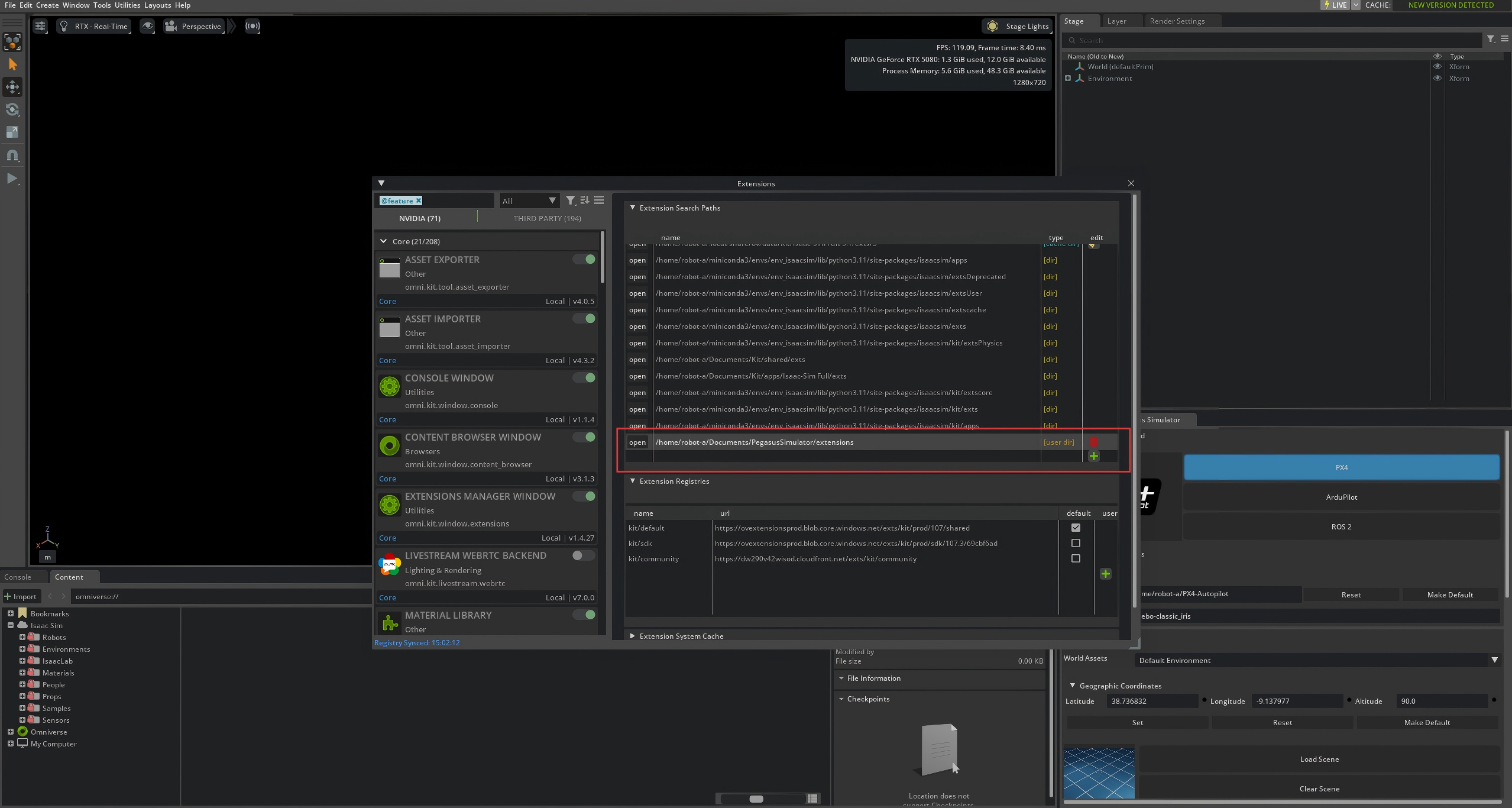 点击加号添加 Pegasus extensions 路径